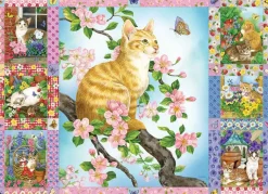 Puzzle Blossoms and Kittens Quilt