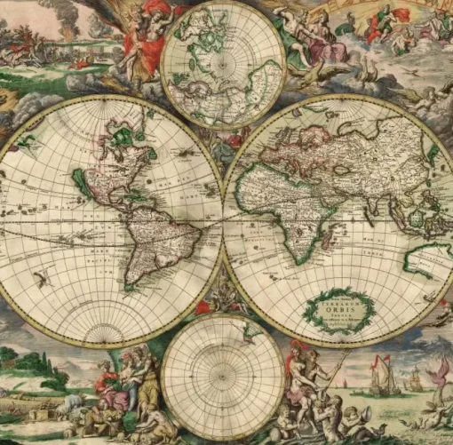 Puzzle Carte du Monde, Produced in Amsterdam, 1689 - 1000