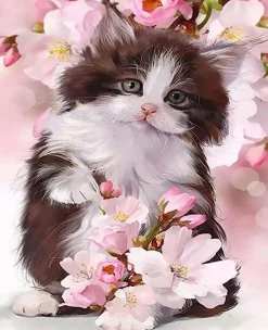 Puzzle Diamant painting: Black and white kitten 30x40cm