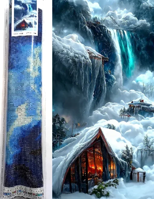 Puzzle Diamant painting: Cottage in winter 80x40 cm