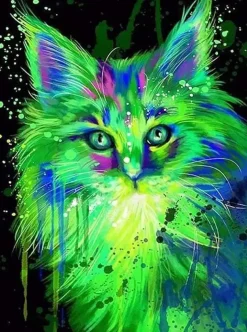 Puzzle Diamant painting: Fluorescent cat 30x40 cm