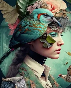 Puzzle Diamant painting: Girl with a bird 30x40 cm