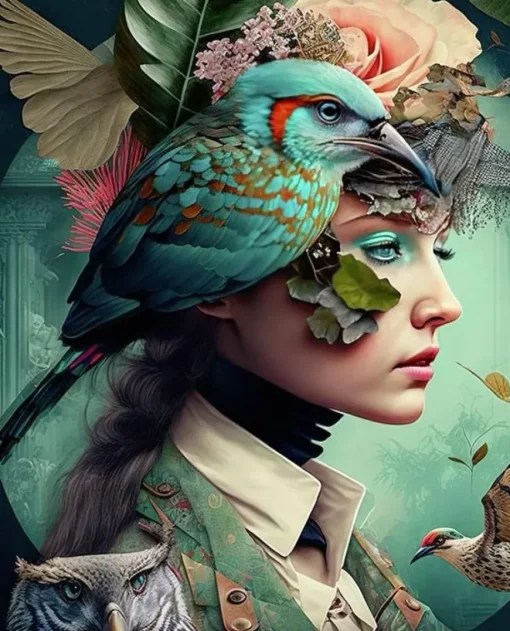 Puzzle Diamant painting: Girl with a bird 30x40 cm