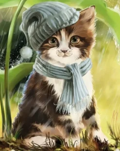 Puzzle Diamant painting: Kitten with hat and scarf 30x40 cm