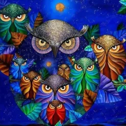 Puzzle Diamant painting: Owls in the night sky 7D 30x40 cm