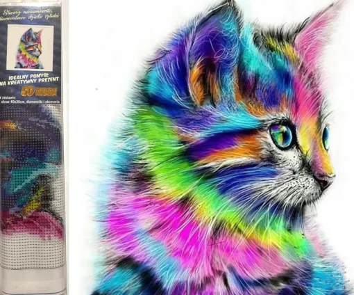 Puzzle Diamant painting: Rainbow kitten 30x40cm