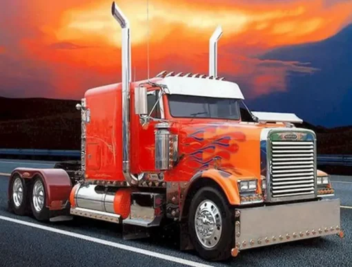 Puzzle Diamant painting: Red truck with flames 30x40 cm
