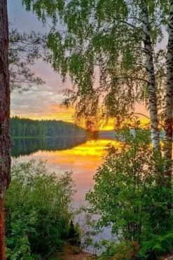 Puzzle Diamant painting: Sunset over the lake 30x40 cm
