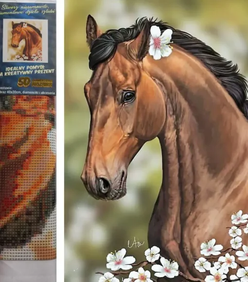 Puzzle Diamond Painting Kô艌 s kvetinami 30x40cm