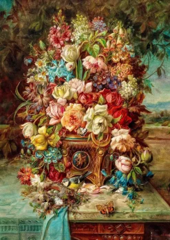 Puzzle Flowers Still Life with Blue Tit