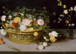 Puzzle Jan Brueghel - Flowers in a Basket and a Vase, 1615
