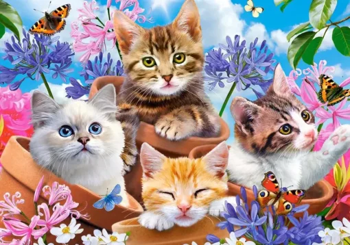Puzzle Kittens with Flowers 500