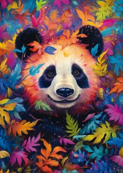 Puzzle Panda in a rainbow-coloured forest
