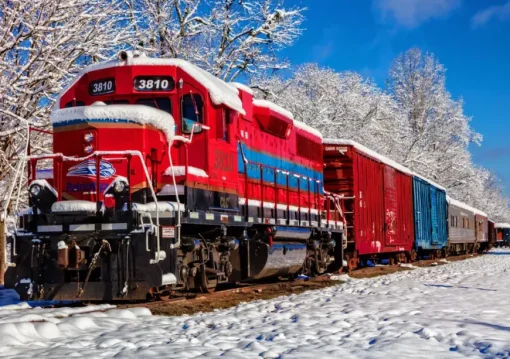 Puzzle Red Train In The Snow