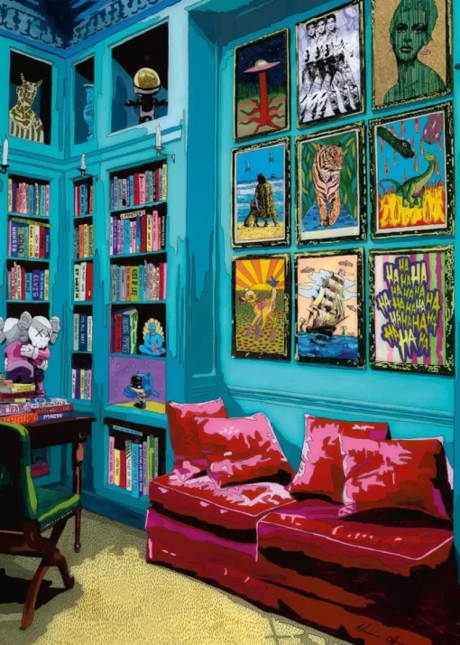 Puzzle Room With Red Sofa