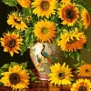 Puzzle Sunflowers in a peacock pot