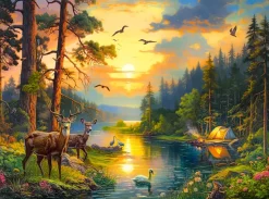 Puzzle Sunset over Forest River