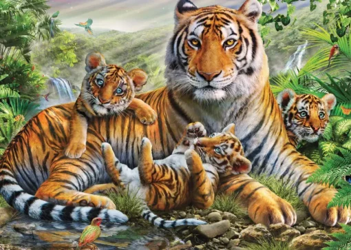 Puzzle Tigers and puppies 1000