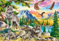 Puzzle Wolf family and eagles